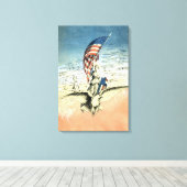 Patriottisch, dame, Eagle met Amerikaanse vlag Canvas Afdruk (Insitu (Houten vloer))
