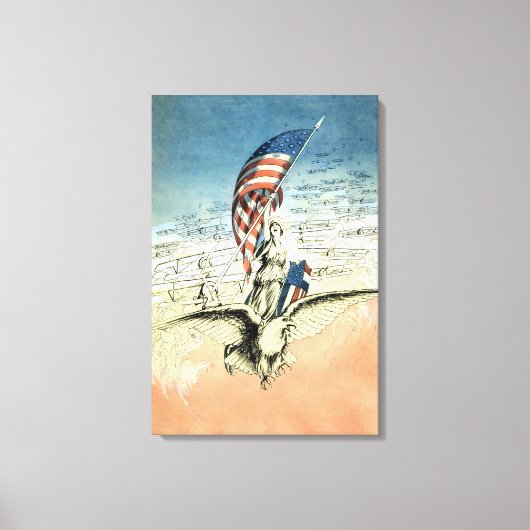 Patriottisch, dame, Eagle met Amerikaanse vlag Canvas Afdruk (Voorkant)