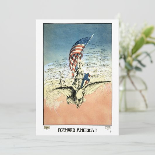  Patriottisch, dame, Eagle met Amerikaanse vlag Kaart (Staand voorkant)