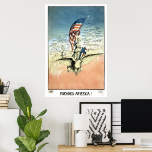  Patriottisch, dame, Eagle met Amerikaanse vlag Poster