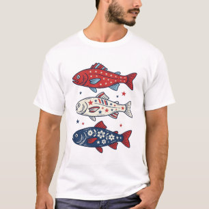 Patriottisch drie vissen vintage graveer shirt ont