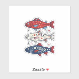 Patriottisch drie vissen vintage graveer shirt ont sticker