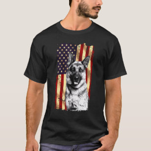 Patriottisch Duits Shepherd Amerikaanse vlag op 4 T-shirt