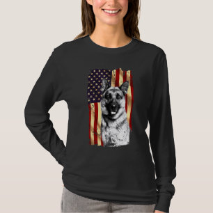 Patriottisch Duits Shepherd Amerikaanse vlag op 4 T-shirt