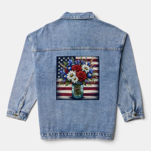 Patriottisch, floraal verdrietig Amerikaans Denim Jacket (Achterkant)