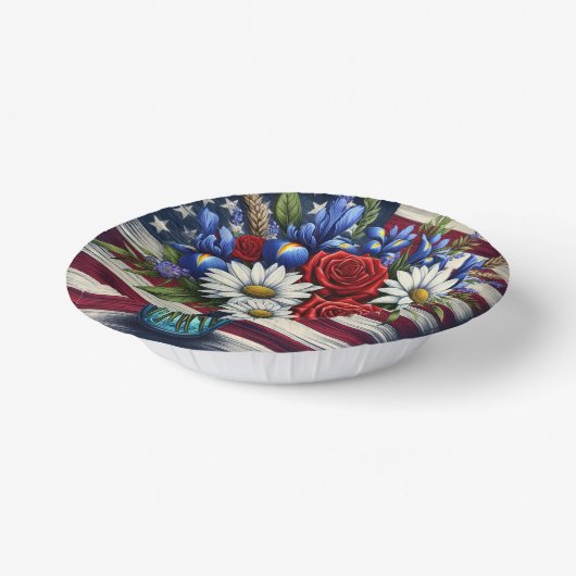 Patriottisch, floraal verdrietig Amerikaans Papieren Kommen (Gebogen)