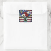 Patriottisch, floraal verdrietig Amerikaans Vierkante Sticker (Tas)