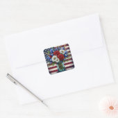 Patriottisch, floraal verdrietig Amerikaans Vierkante Sticker (Envelop)