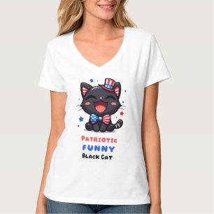 Patriottisch grappig zwart katten shirt voor 4 jul