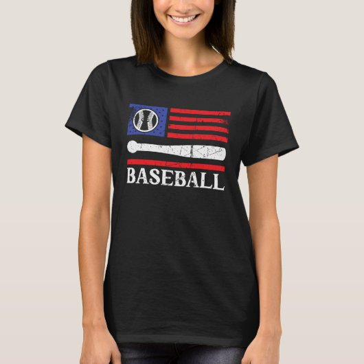 Patriottisch honkbal op 4 juli de Amerikaanse vlag T-shirt (Voorkant)