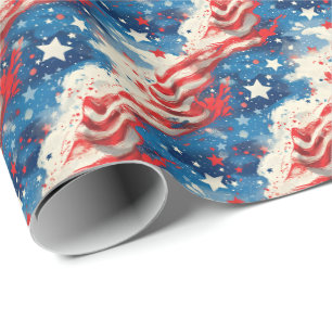 Patriottisch Inpakpapier Rood Wit en Blauwe Sterre