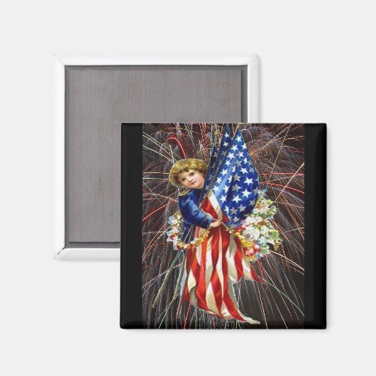 patriottisch kind en vuurwerk magneet (Voorkant / Achterkant)