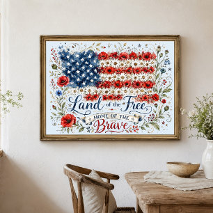 Patriottisch Land Van Vrije Thuis van Dappere Vlag Poster