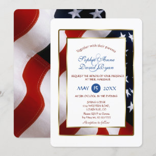 Patriottisch, legant USA Flag Gold Lijst Wedding Kaart