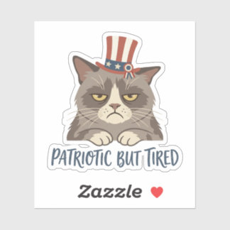 Patriottisch maar Moe Funny Grumpy Kat 4 juli Sticker