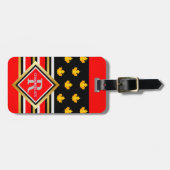 Patriottisch monogram Faux Gold Maple Red en Black Bagagelabel (Voorkant horizontaal)