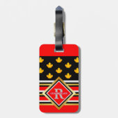 Patriottisch monogram Faux Gold Maple Red en Black Bagagelabel (Achterkant verticaal)