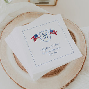 Patriottisch Monogram Trouw Crest USA Vlaggen Fees Servet
