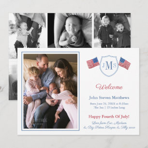 Patriottisch mozaïek met monogram foto baby jongen aankondiging