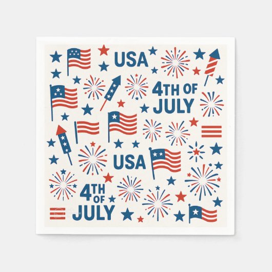 Patriottisch op 4 juli 🇺🇸 | Vuurwerk, sterren en Servet (Voorkant)