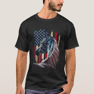 Patriottisch Paard Amerikaanse Vlag Paard  Print T-shirt