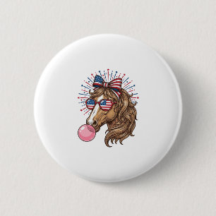 Patriottisch Paard Bubble Gum Vintage Vector T-shi Ronde Button 5,7 Cm
