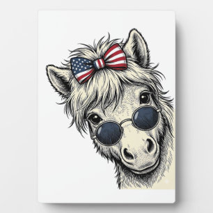 Patriottisch Paard Met Zonnebril Vintage Vector On Fotoplaat