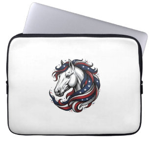 Patriottisch Paard Vintage Gravure Vector Kunst Laptop Sleeve