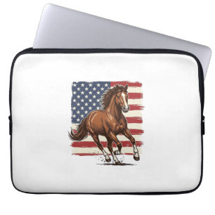 Patriottisch Paard Vintage Western Vector Ontwerp_ Laptop Sleeve