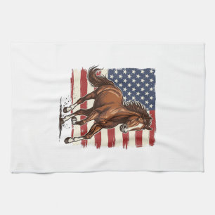 Patriottisch Paard Vintage Western Vector Ontwerp_ Theedoek