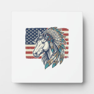 Patriottisch Paard Vlag Vintage Vector T-Shirt Ont Fotoplaat