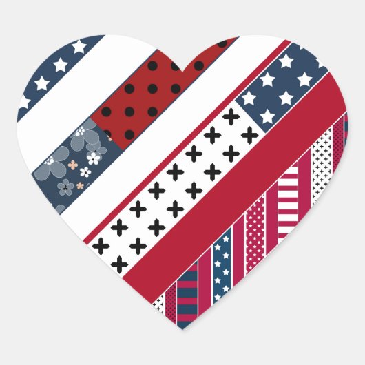 Patriottisch, patchwork hart sticker (Voorkant)