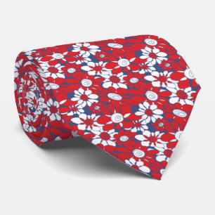 Patriottisch rood-blauw-Floral Stropdas