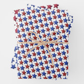 Patriottisch rood blauw glitter stars patroon op w inpakpapier vel (In situ)