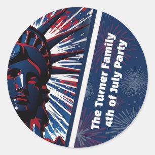 Patriottisch Rood Blauw Vrijheidsbeeld 4 juli Ronde Sticker