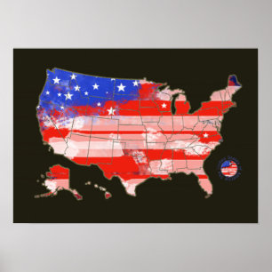 patriottisch rood blauw VS-strepen en sterrenkaart Poster