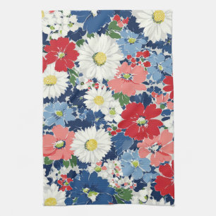 Patriottisch Rood Blauw Wit Bloemmotief (3) Theedoek