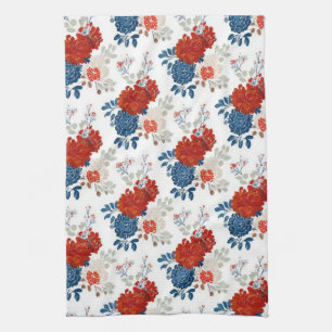 Patriottisch Rood Blauw Wit Bloemmotief (4) Theedoek