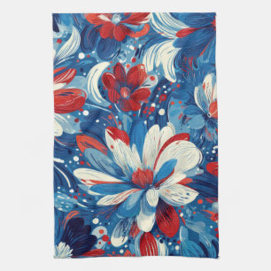 Patriottisch Rood Blauw Wit Bloemmotief (8) Theedoek
