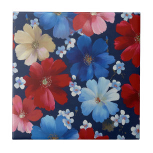 Patriottisch Rood Blauw Wit Bloemmotief (9) Tegeltje