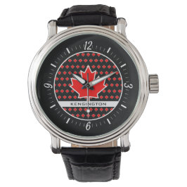 Patriottisch Rood Canadees esdoornblad met zwarte  Horloge