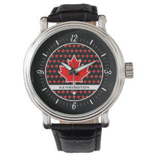 Patriottisch Rood Canadees esdoornblad met zwarte  Horloge