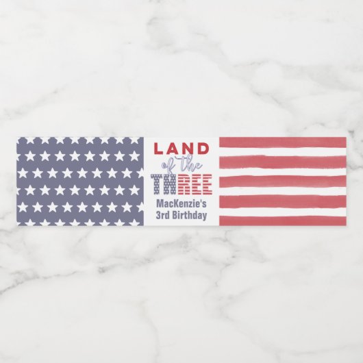Patriottisch rood wit blauw 3e verjaardagsfeestje waterfles etiket (Enkel label)
