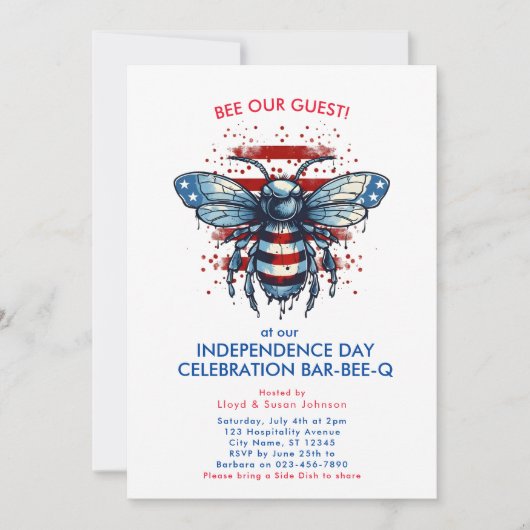Patriottisch Rood Wit Blauw 4th Juli Barbeque Part Kaart (Voorkant)