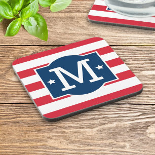 Patriottisch rood wit blauw aangepast monogram Ini Bier Onderzetter