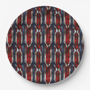 Patriottisch rood wit blauw geometrisch patroon papieren bordje