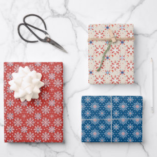 Patriottisch Rood Wit Blauw Kerst Sneeuwvlok Wrap Inpakpapier Vel