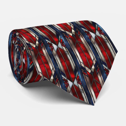 Patriottisch Rood Wit Blauw Palet Glas in lood Stropdas (Opgerold)