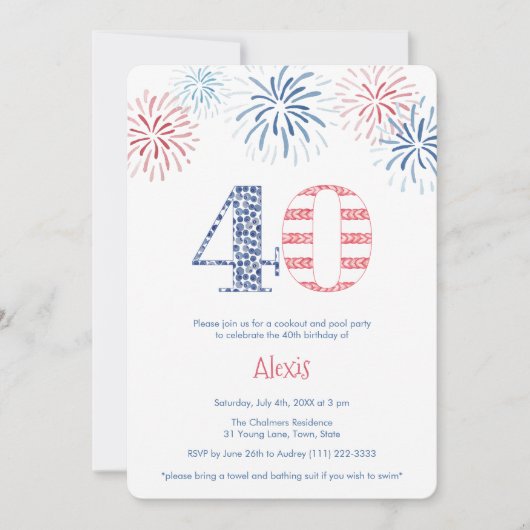 Patriottisch Rood Wit Blauw Plezier 40e Verjaardag Kaart (Voorkant)