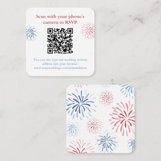 Patriottisch Rood Wit Blauw QR Code Bruiloft RSVP Informatiekaartje (Voorkant / Achterkant)